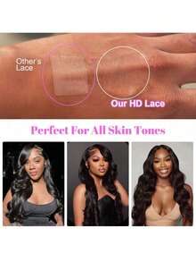 YGQWD 24 Inch 13x4 Ear To Ear Body Wave Lace Front Wigs Human Hair Blended Hair 200% HD Transparent Frontal Air Wigs With Breathable Mesh Cap Pre Plucked Baby Hair And Bleach Node For Women High Density Brazilian Virgin Valentine's Day Gifts For Women - Natural Black - 查看 6