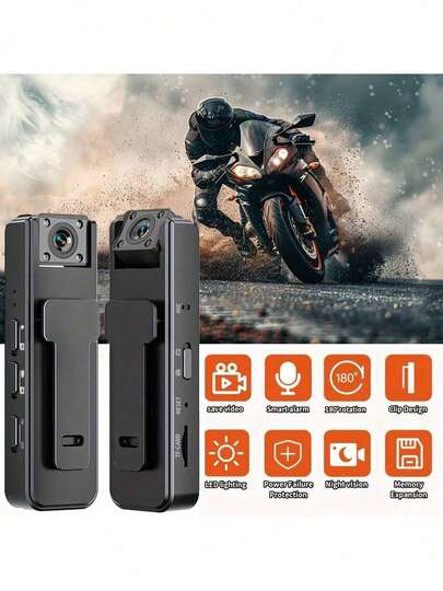 Cámara corporal mini HD 1080P con ángulo de visión de 180° y visión nocturna infrarroja, grabadora de video digital portátil con estabilización de imagen digital, batería de polímero de litio recargable por USB, almacenamiento en tarjeta TF en formato AVI para uso en exteriores/interiores en múltiples escenarios