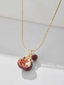 1PC Vintage Style Pomegranate Pendant Necklace, Fashion Elegant Collarbone Chain, Women's Dating Party Jewellery, Gift - Necklace - 查看 4