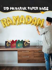 10PCS/1PC/Ramadan Gift Box, Ramadan Ribbon Gift Box Packaging, Can Hold Various Small Items, Eid Al-Adha Packaging Bag, Small Gift Box, Suitable For Festivals, Eid Al-Adha, A Top Choice For Gifting To Friends - Black With Gold Ribbon [Moon Design] - View 6