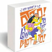 Simpsons - Style Cartoon Character Decorative Wooden Box, Vibrant Retro - Hip Hop Aesthetic, Yellow Skin Character With Black Curly Hair In Pink Shirt & Purple Shorts, Dynamic Pose, Stylized Colorful Text 'MY NAME IS!!' 'DOO!' 'LOVE TO GET BLOF TO!' - Eye - Catching Home Decor & Gift Box - White - View 6