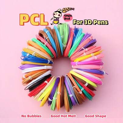 PCL 3D Printing Pen Filament, 1.75mm Diameter, Available In 3 Meters And 5m Lengths, 10 To 30 Color Options, Suitable For Low-Temperature Printing, Non-Clogging Tip, Made Of Corn Starch, If Accidentally Ingested, Random Color Shipment. The Advantage Of PCL Is Its Superior Low-Temperature Printing Performance Compared To PLA.