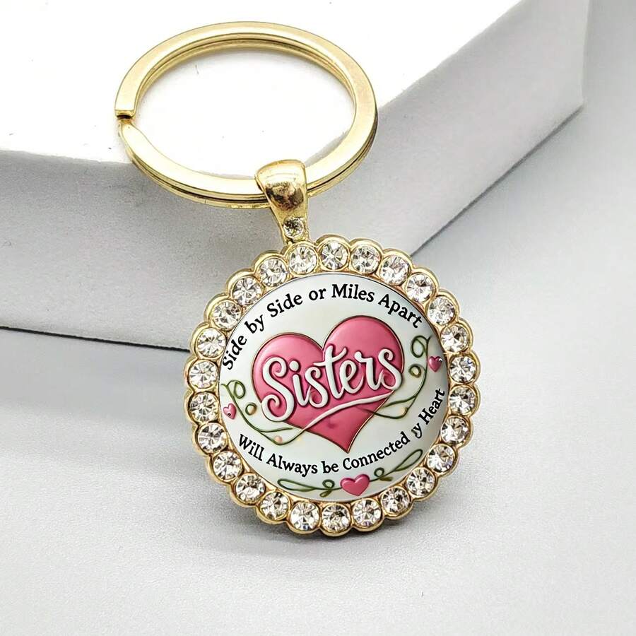 Retro Hip-Hop Heart Letter Alloy Glass Round Keychain For Men, Collectible Toy Small Gift Backpack Pendant - Multicolor - View 1