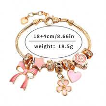 1pc Pink Beaded Bracelet, Valentine's Day Gift, DIY Heart & Bow Pendant Handmade Jewelry, Suitable For Girls Wear And Daily Use