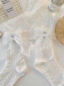 3双随机白色蕾丝荷叶边公主袜，女士款，高品质 - 彩色 - 查看 2