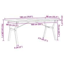 vidaXL Table à manger cadre en Y 180x90x75,5 cm bois pin massif acier - Tabac - Voir 10