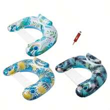 1pc Inflatable Floating Bed, Portable Foldable Air Mattress, Suitable For Swimming Pool, Beach And Lake, Durable PVC Material, Ergonomic Design, Mixed Color (Blue & White), Applicable For Pond Party, Inflatable Swimming Ring, Swimming Pool Inflatable Accessories, Essential For Vacation - One Size - View 6