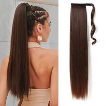 Really Human Hair Ponytail Clip-In Extension, Natural Black, Straight, Wrap Around Ponytail Hairpiece For Women, Universal Fit, Basic Style - Multicolor - View 32