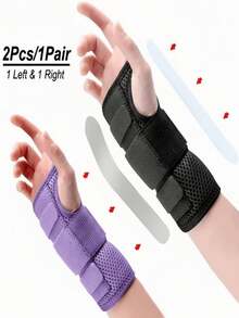 Wrist Brace Pair With Metal Splints, Adjustable Triple Strap Compression, Breathable Mesh Support, Left And Right Braces, Comfortable Fit For Sports, Typing, Daily Wear, Hand Washable Durable Polyester Blend, Hook And Loop Closure, Unisex Fit, Stable - 紫色 - 查看 1