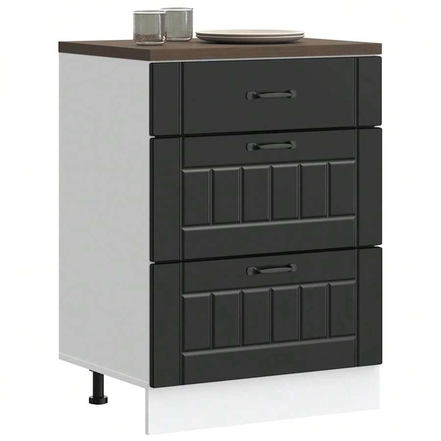 vidaXL Meuble bas de cuisine << Lucca » en bois d'ingénierie noir - Noir - Voir 1