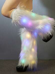 1件装 LED 优雅仿毛皮长靴腿套 - 冬季毛绒腿套，带绒球，保暖配饰，节日装扮装饰，易护理面料，季节性时尚，时尚腿部配饰，舒适材质，适合节日购物、万圣节、圣诞节、新年礼物 - 發光圍腿 - 查看 5