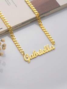 1PC Custom Name Cuban Necklace, Gold Name Necklace With Roadside Chain, Stainless Steel Cuban Chain, Unisex Necklace, Cuban Chain Necklace, Custom Name Necklace, Personalized Jewelry, Couple Necklace, Valentine's Day Gift, Mother's Day Gift For Mom, Eid Gift, Personalized Custom Gift - Multicolor - View 3