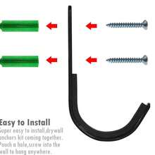 Cuatro soportes de pared de acero inoxidable, con tornillos, brocas y tapas protectoras para su instalación. Ideales para diversos lugares, como garajes, almacenes y salas de estar. - Negro - Ver 8