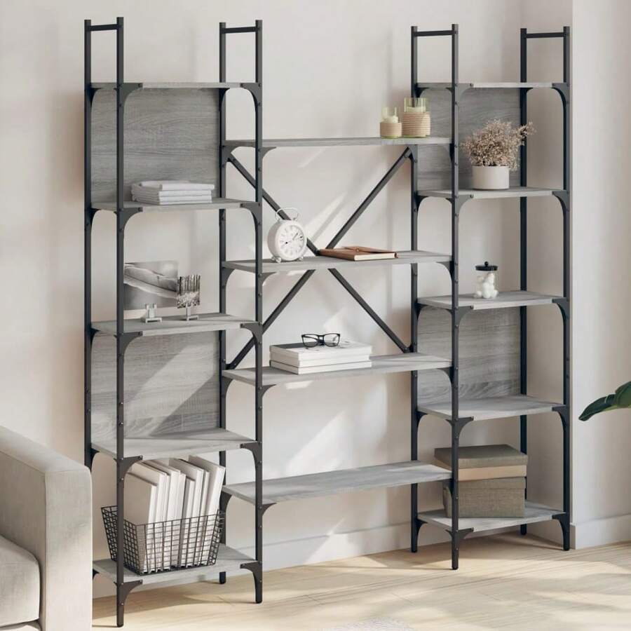 Bibliothèque vidaXL sonoma gris 155,5 x 24 x 166,5 cm, fabrication en bois - Gris - Voir 1