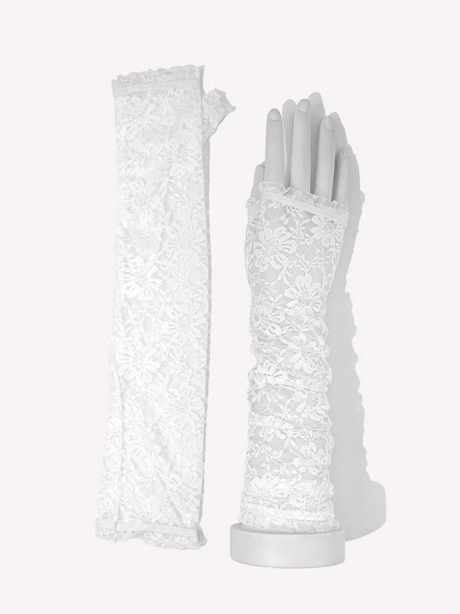 1双花卉蕾丝设计长款时尚百搭手套