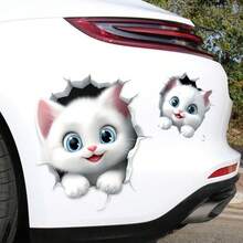 Pegatina de carro grande de 23 cm con diseño de gato de dibujos animados, cubierta creativa para arañazos en el parachoques y la carrocería - Multicolor - Ver 2