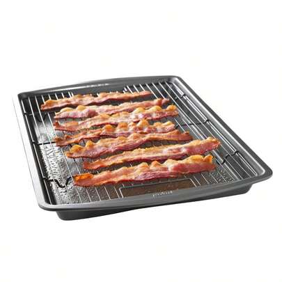 X 10.5 Nonstick Carbon Steel Baking Pan Amp Raised Wire Rack Pizza Crisper, Crispy Bacon, Multipurpose Cooking Sheet Pan, Cooling Rack, Kitchen Cookware Set, Dishwasher