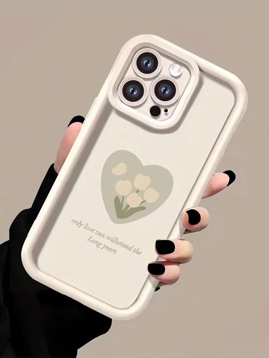 1pc Gradient Frame Dopamine Matte Tulip Pattern Phone Case Compatible With Apple 16/17 Pro Max, Full-Body Shockproof Protective Cover, Minimalist Design, Cute Cartoon Style, Perfectly Protects Your Phone, Compatible With Honor X7/Galaxy A56 5G/Infinix Smart 8/Infinix Hot 40/Transsion Spark 30C/Spark Go 2024/Redmi Note 14 5G/ Moto E22/E22i/OPPO A54 - White - View 1