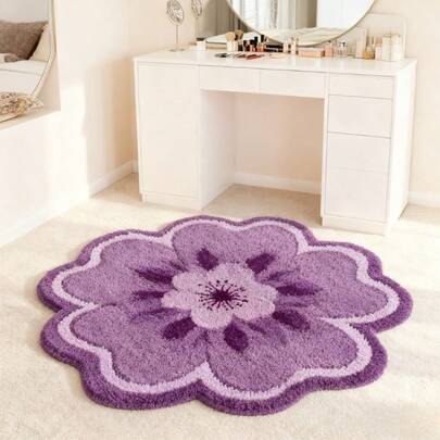 1pc French Retro Living Room Carpet, Purple Floral Bedroom Decorative Window Seat Carpet, Fluffy Soft Lounge Mat, Large Walk-In Closet Thick Carpet, Asymmetrical Shape Vanity Bedside Plush Rug, Customized Size With 1-5cm Tolerance, Decorative Carpet, Bedroom Decor, Small Rug, Carpet, Home Decor, Living Room Carpet, Living Room Small Rug, Bedroom Carpet, Living Room Home Decor, Outdoor Carpet, Washable Carpet, Plush Carpet, Furry Carpet