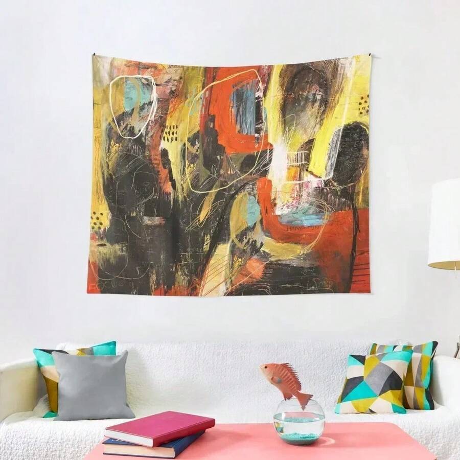 The Family Fire - Abstract Painting Tapestry House Decorations Room Decorations Aesthetics Mushroom Tapestry - White - View 1