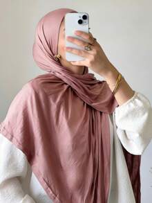 1pc Women's Jersey Hijabs, Minimalist Classic Solid Color Elegant Casual Edged Scarf, Premium Knit Modal Jersey Hijabs Scarf, Long Turban Style Headscarf Suitable For Daily Life, Outings And Gatherings,Accessories,Beach Towel - Multicolor - View 4