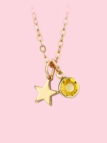 1件锌合金五角星镶嵌12色水钻可爱金色吊坠项链，适合青少年日常休闲佩戴 - 均碼 - 查看 21