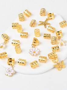 26个女士编发夹，沙滩发饰，个性化夏季假日编发夹，时尚复古，适合日常佩戴，发饰，配饰，编发夹，节日 - 金色 - 查看 4