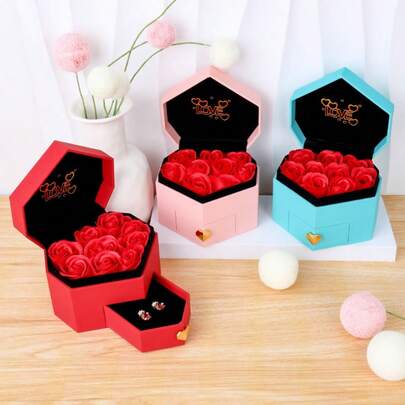 New 9 Rose Flower Heart Shaped Jewelry Box, Valentine's Day Gift