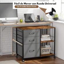Home Office Cabinets, Archivador Móvil con 3 Cajones Grandes, Gabinete de Archivos con Ruedas para Oficina en Casa, Soporte de Impresora, Mesa Lateral de Almacenamiento de Tela, Color Marrón - Marrón - Ver 5