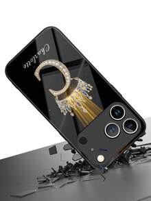 1pc Customized Name, Luxury Rhinestone Crown Pattern Liquid TPU Full Edge + Tempered Glass Shockproof Anti-Scratch Phone Case Compatible With Apple 17 ProMax/16 ProMax/15 Pro/14 Plus/13 Pro/12 Pro Max/11/Xs Max/8/7/6 Plus, S24 Ultra/S25 Ultra, Redmi/ Phones - Black - View 4