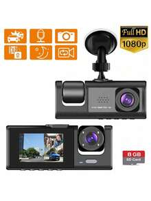 1个双通道1080P全高清行车记录仪，前后双录，带循环录制功能，2英寸显示屏，不含SD卡