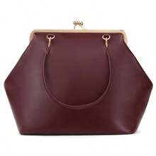 Large Women's Kiss Lock Bag PU Medium Top Handle Handbags Kiss Clasp Shoulder Bags Tote Purse Messenger Clutch - Đỏ - Xem 1