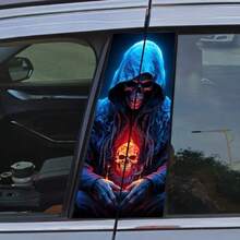 2 Packs Grim Reaper Skull Flame Decals, Polyethylene Waterproof Self-Adhesive B-Pillar Stickers, Scratch-Resistant Glossy Finish Side Door Car Decor - A - View 7