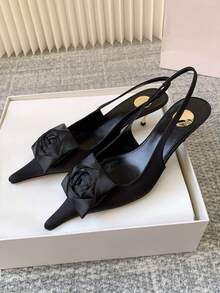 华丽尖头细高跟鞋，2026春季新款女士露跟花卉凉鞋，性感优雅 - 黑色 - 查看 9