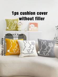 1pc Easter Bunny & Carrot Embroidered Decorative Pillow Cover, Made Of Granular Teddy Plush Fabric With Handmade Pom Poms, Ideal For Home Sofa Decor, Bedroom, Chair, Car Accessories, Pillow Insert Not Included - Multicolor - View 3