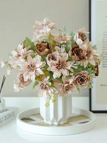 1件/3件装仿真6头牡丹丝花花束，新娘捧花材料，适用于家居、餐厅、花瓶装饰、婚礼装饰、背景幕布、婚车装饰（含DIY花环材料）、门廊装饰、花艺材料、情人节礼物、秋季装饰 - 咖啡色 - 查看 2