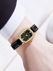 1 chiếc đồng hồ đeo tay nữ sang trọng cổ điển mạ vàng, hình chữ nhật, mặt nhỏ, đính kim cương lấp lánh tinh tế, thanh lịch, màu sắc tối giản thời trang, chất lượng cao, phù hợp với mọi trang phục và dịp lễ. - màu đen - Xem 7