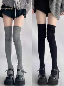 1/2/3 Pairs Breathable Moisture-Wicking Comfortable Sweet Embroidered Calf Socks, Collegiate Style Knee-High Socks - Multicolor - View 15