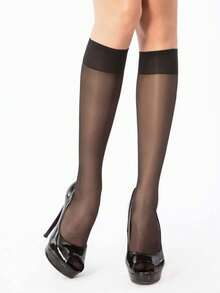 3/6/10 Pairs Women Apricot & Black 15D Knee High Stockings, Anti-Snag, Core-Spun, Sexy, Ultra-Thin, Ultra-Sheer, Versatile Thigh High Socks, Suitable For Work, Party, Gift, Fall, Cozy