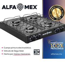 Estufa de Mesa 4 Quemadores ALFA Parrilla Gas Cocina Hogar Restaurante Acero Resistente Encendido Manual Cocción Rápida Diseño Compacto - Negro - Ver 3