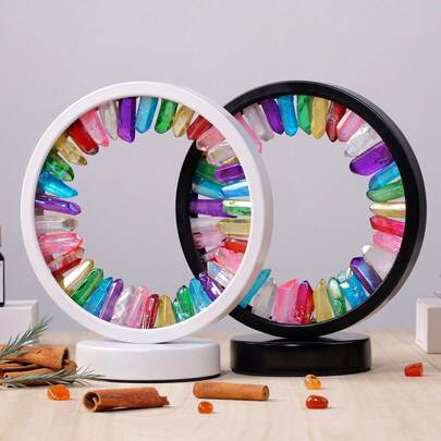 1pc Electroplate Amethyst Quartz Lamp - Soothing LED Night Light - Elegant Bedside & Desk Decor - Radiant Circular Shape - , Versatile Accent For Bedrooms And Living Spaces