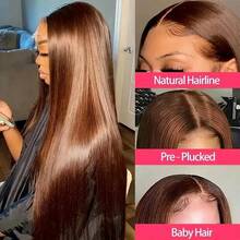 200% Chocolate Brown Bone Straight Human Hair Wigs For Women 13X4 Hd Transparent Lace Frontal Wigs Pre Plucked With Baby Hair #4 Colored Lace Front Wig 30 32 Inches - S4 - 查看 2