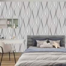1 Roll Grey Wave Peel And Stick Wallpaper, 17.7in X 196.8in Waterproof Modern Striped Wall Sticker, Removable Contact Paper For Accent Wall Home Decor - Grey - View 3