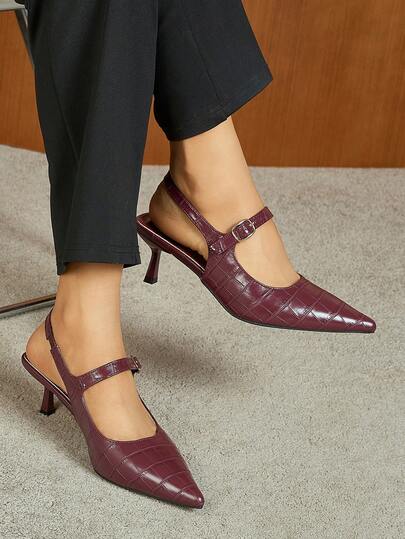 Women's Pointed Toe Slingback Pumps With Ankle Strap, Sexy Stiletto Heel Dress Shoes For Party, Casual, Work, Elegant And Comfortable High Heels, Wine Red