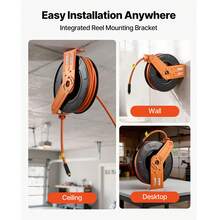 Bobina de manguera de aire retráctil, manguera de aire de goma de 1/2 pulgadas x 65 pies Max 300PSI, bobina de mangueras de compresor de aire de rebobinado automático con plomo de 5 pies, montaje en techo / pared para talleres de garaje - 1/2 pulgadas x 65 pies - Ver 5
