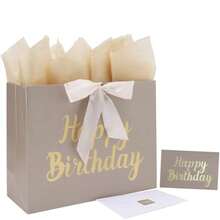 Gift Bags Large With Ribbon13'' Large Birthday Gift Bag Set With Ribbon Handles Greeting Card Tissue Papers And Stickers For Women S Men S Gold Foil Happy Birthday Design 1 Pcs - Gold - View 7