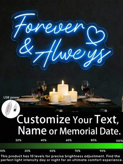 Custom Neon Forver And Always Sign For Wedding Engagement Event Decor -Hanging Neon Lights Decor, Wall Home Bedroom Decorations
