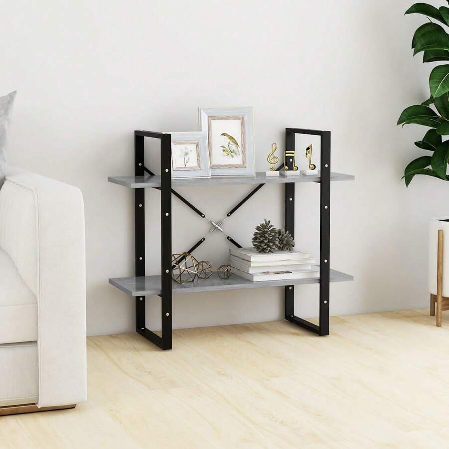 Biblioteca vidaXL de 2 niveles Gris béton 80x30x70 cm fabricada en ingeniería - Gris - Ver 1