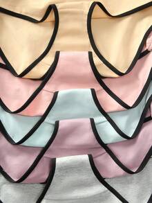 5件套女士内衣套装，低腰弹力棉质运动风内裤，时尚简约舒适，适合运动、健身、居家、日常穿着，黑色滚边比基尼三角裤，多色内裤和文胸组合套装 - 彩色 - 查看 5