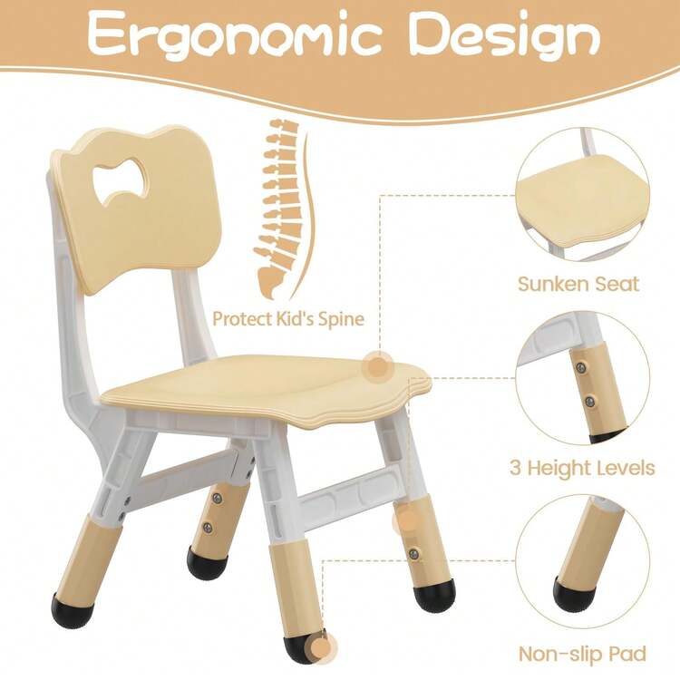 Set de Mesa y 6 Sillas para Niños, Altura Ajustable para Edades de 2 a 10 Años, Superficie de Mesa para Pintar y Patas Antideslizantes, Mobiliario Infantil de Plástico para Casa, Guardería, Aula o Preescolar (Manualidades/Estudio) - Albaricoque - Añade 6